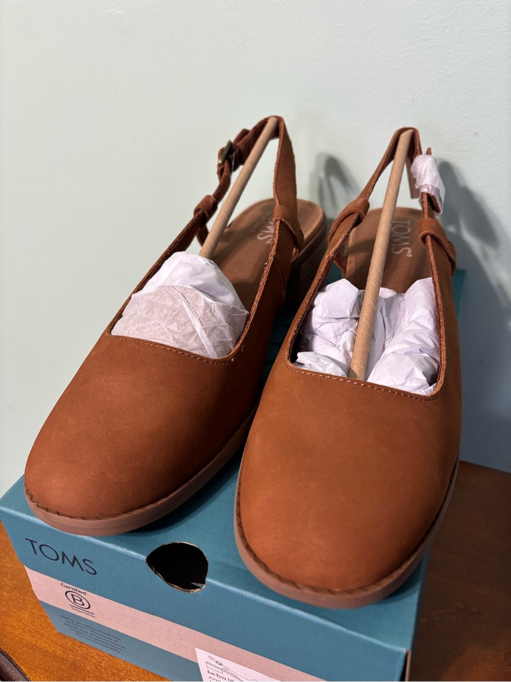 TOMS Jaclyn Slingback Amber Brown Nubuck Leather Women's Mules - Picture 5 of 8